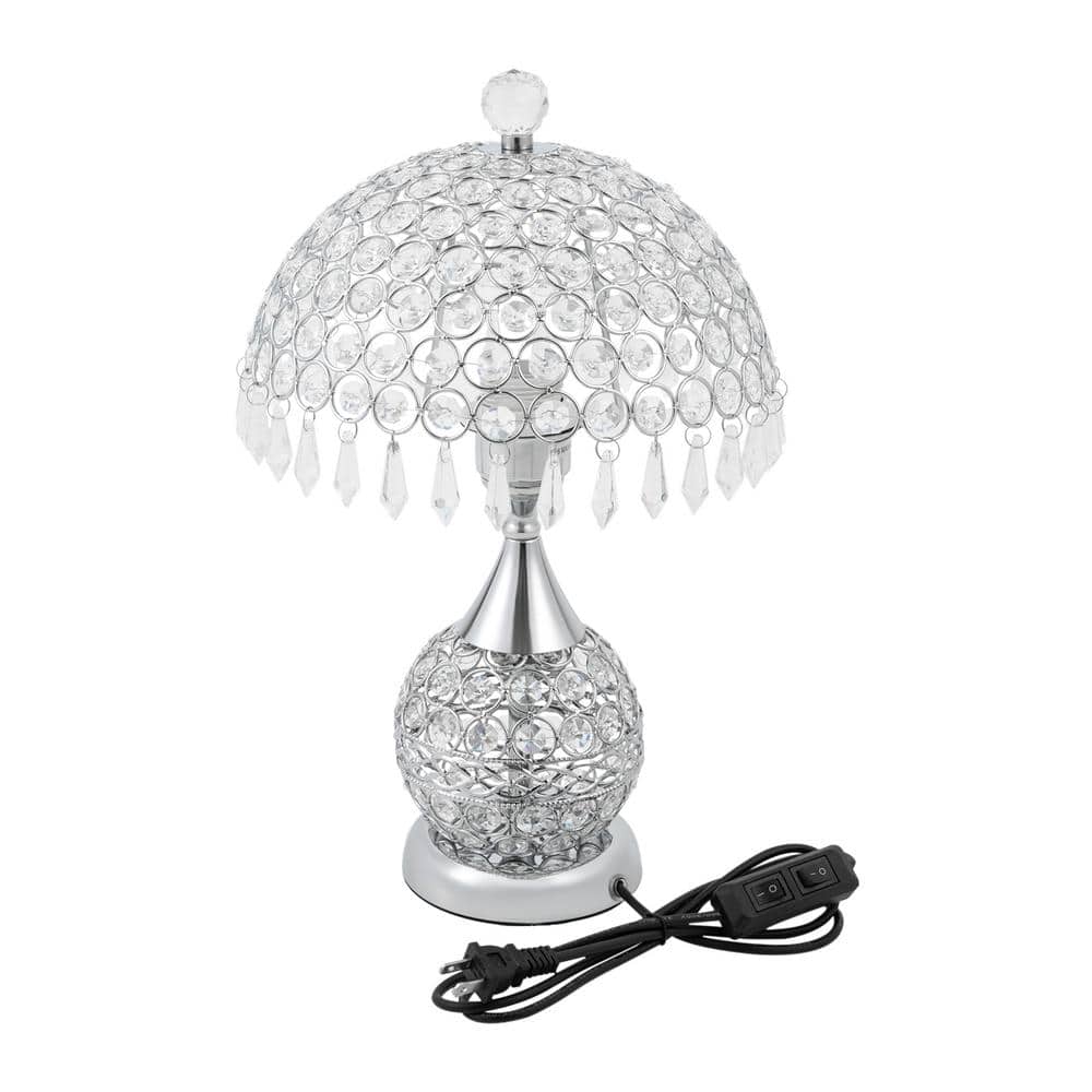 18" Silver Crystal Geometric Table Lamp with Clear Shade