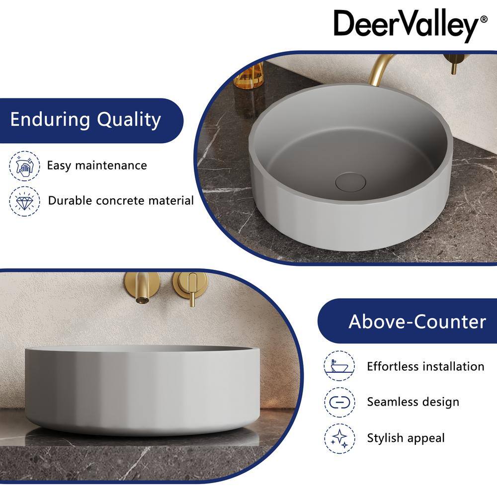 17" Round Light Gray Concrete Above-Counter Bathroom Vessel Sink