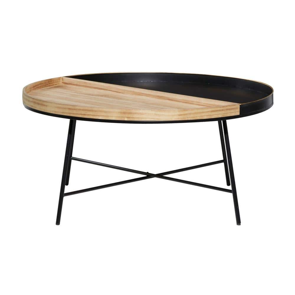 Modern Elegance Round 38" Wood & Black Metal Coffee Table