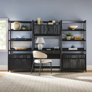 3-Piece Transitional Black Reeded 38 in. Hutch Desk with 2 Wide Modern Bookcases