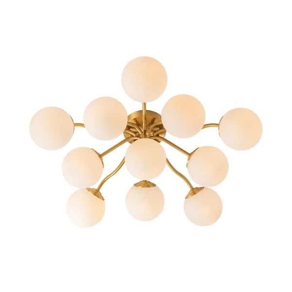 Y'INSP 30.71 in. 11-Light Brass Industrial Semi-Flush Mount Light Fixture Globe Ceiling Light Mid Century Sputnik Chandelier