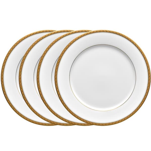 Charlotta Gold 10.5 in. (Gold) Porcelain Dinner Plates, (Set of 4)