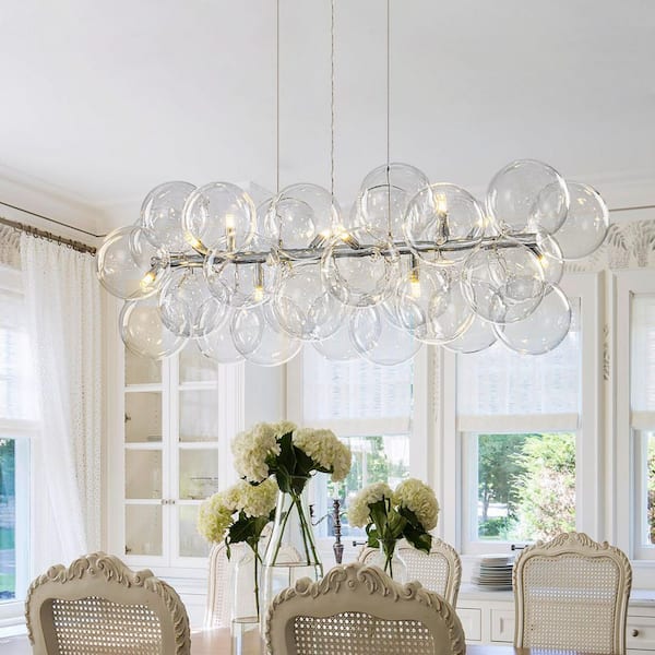 Dvorakova 42.13 in. 10-Light Chrome Linear Bubble Cluster Chandelier with Globe Glass Shades for Dining Room
