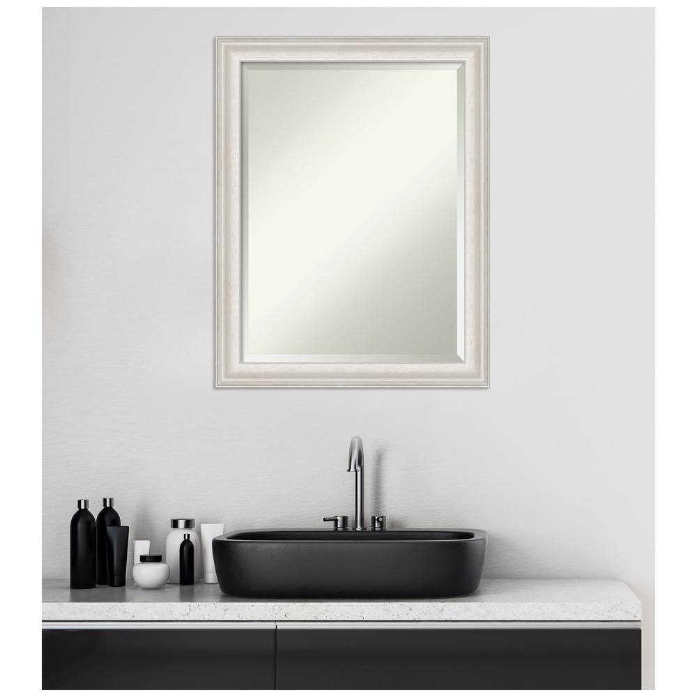 Rectangular Silver Framed Wall Mirror with Whitewash Accents