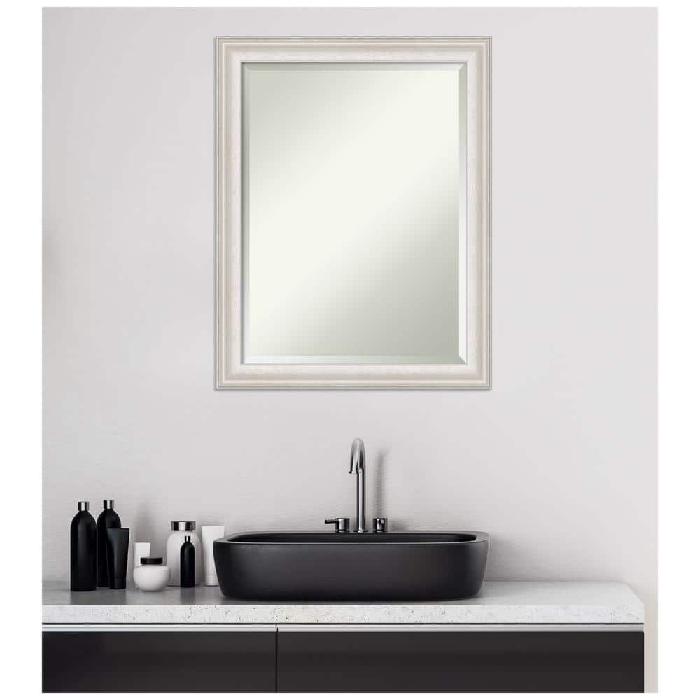Rectangular Silver Framed Wall Mirror with Whitewash Accents