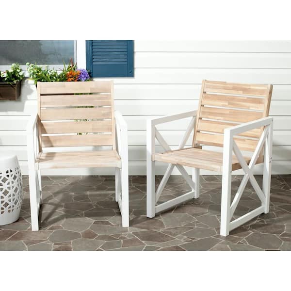 Irina White/Oak Acacia Wood Outdoor Lounge Chair (2-Pack)