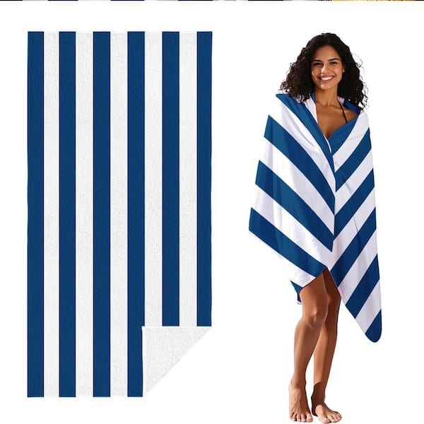 Riviera Blue Microfiber Cabana Stripe Beach Towel 30 in. x 60 in.