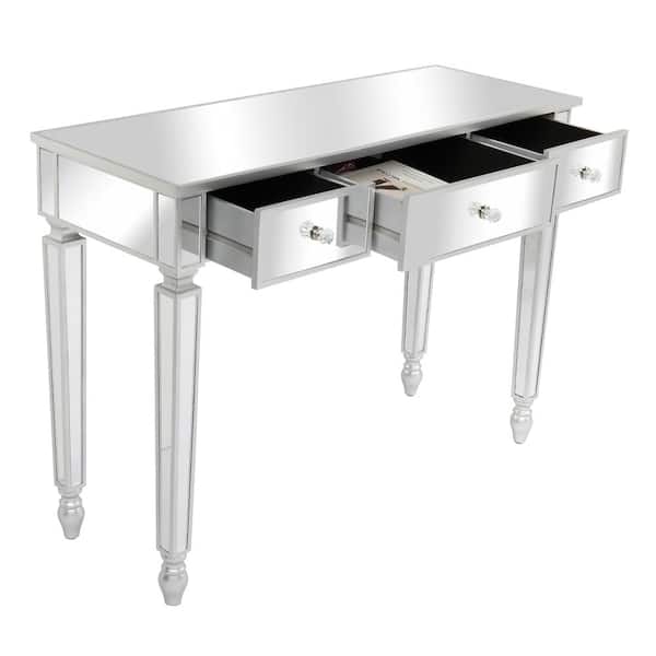 Outopee 3-Drawers Silver Mirror Dressing Table Vanity Table 29.9 in. H x 41.7 in. W x 14.9 in. D