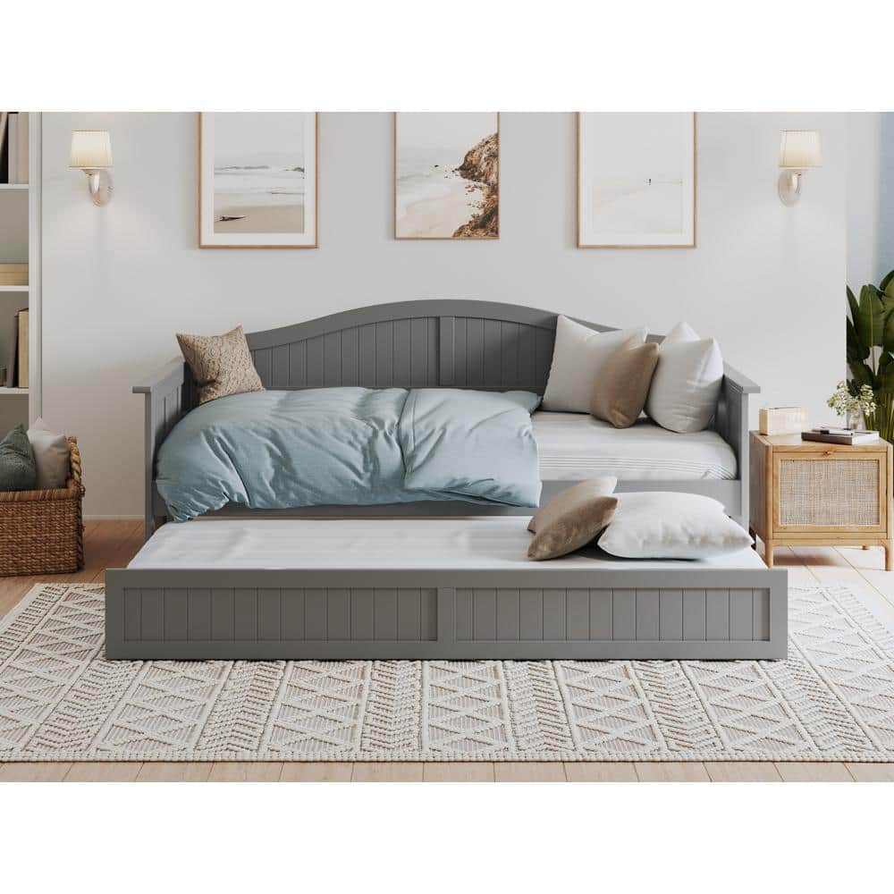 Nantucket Gray Twin Wood Daybed with Trundle and Drawer