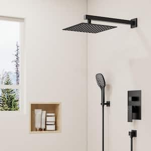 3-Spray 10 in. Wall Mount Dual Shower Heads Fixed and Handheld Shower Head in Matte Black (Valve Included)