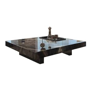 Black 39.37 in. Square Rock Plate Stone Top Coffee Table