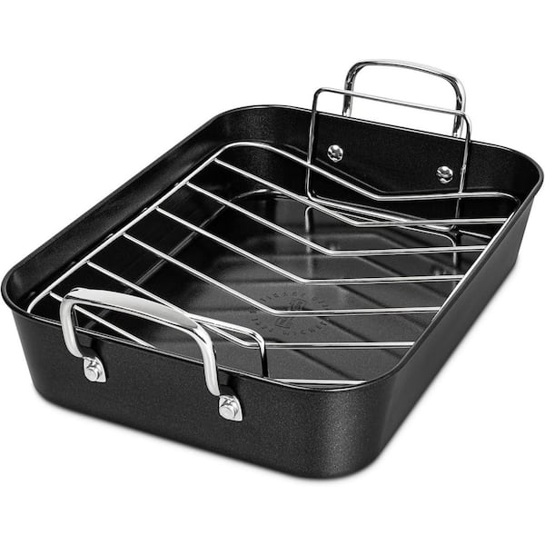15-Inch Carbon Steel Nonstick Roasting Pan with Removable Stainless Steel Rack, Oven Induction Safe, 1 Piece Set