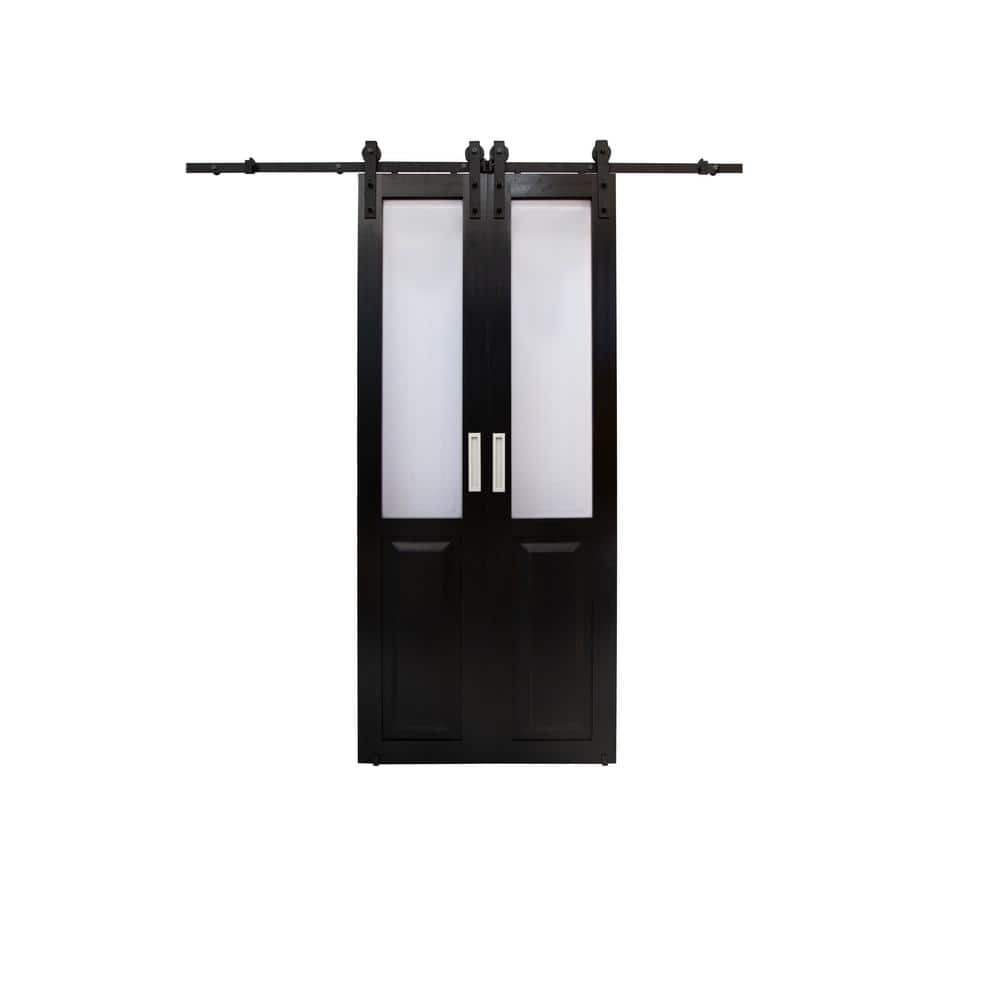 84'' Black Vinyl Barn Door with Frosted Panels