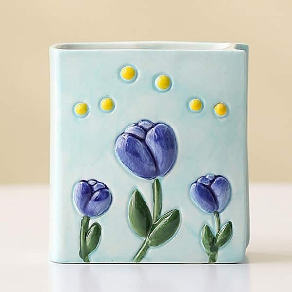 Aoibox Book Vase Tulip Pencil Cup Pen Holder Decorative Blue