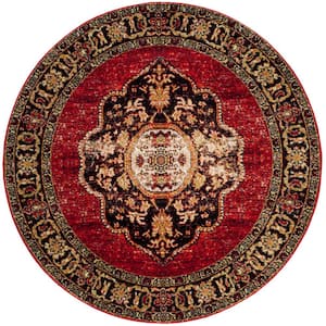Vintage Hamadan Red/Multi Doormat 3 ft. x 3 ft. Border Medallion Round Area Rug
