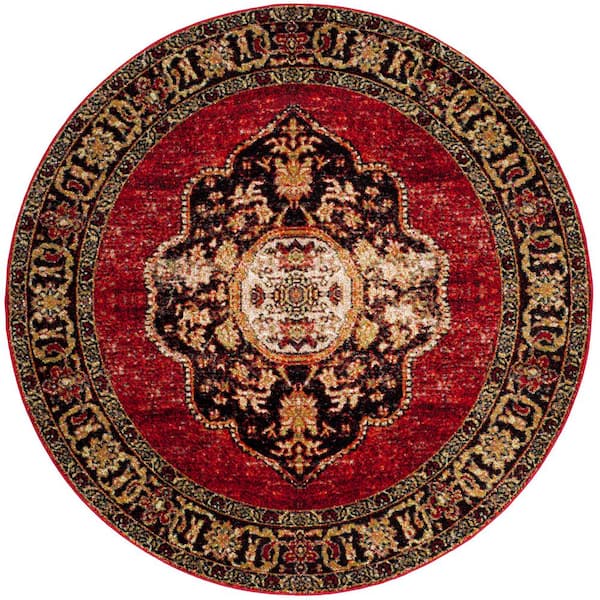SAFAVIEH Vintage Hamadan Red/Multi 3 ft. x 3 ft. Border Medallion Round Area Rug