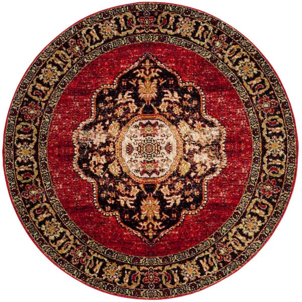 SAFAVIEH Vintage Hamadan Red/Multi Doormat 3 ft. x 3 ft. Border Medallion Round Area Rug