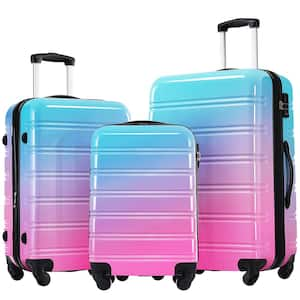 Gradient Design 3-Piece Blue and Red Expandable ABS Hardside Spinner 20 in. 24 in. 28 in. Luggage Set with TSA Lock