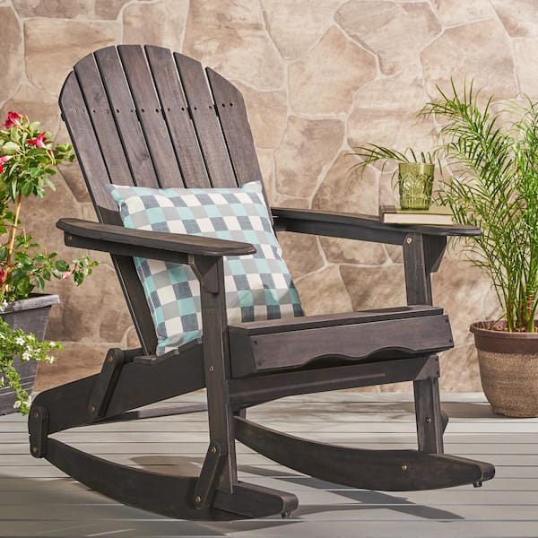 Unbranded 30.5 in. W Dark Gray Wood Outdoor Rocking Chair