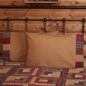 Millsboro Khaki Burgundy Navy Rustic Cotton Standard Pillowcase (Set of 2)