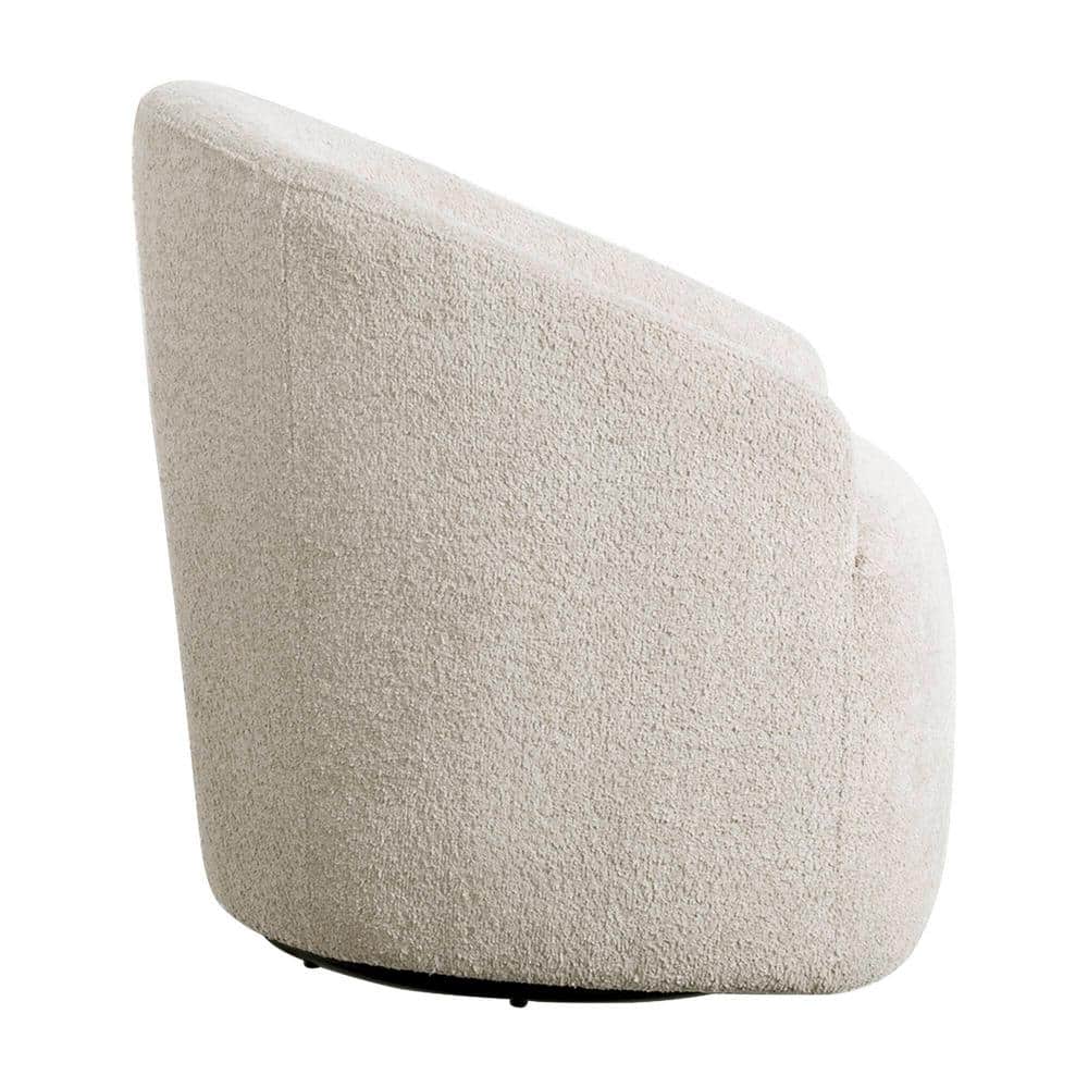 Cream Microfiber Barrel Swivel Accent Chair with Wood Base