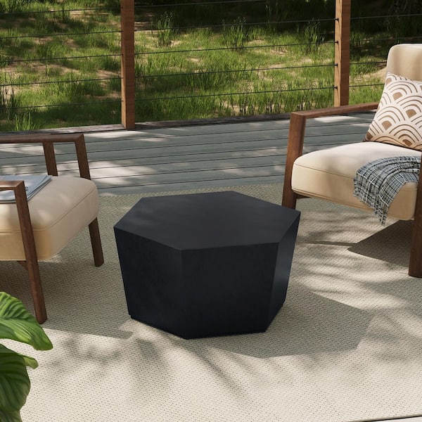 UPHA 28 in. Porcelain Black Hexagon Concrete Outdoor Coffee Table, Patio Conversation Table