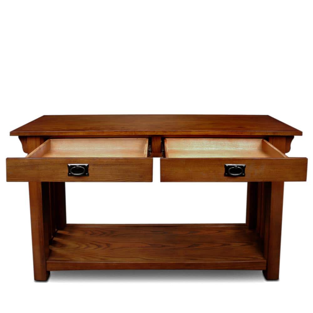 Mission Style Solid Oak Console Table with Storage Drawers