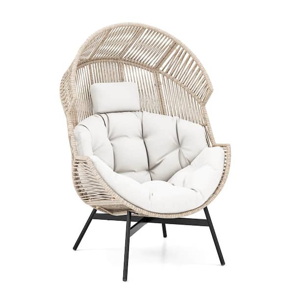Costway White Metal Outdoor Lounge Chair with Cushions and Headrest Heavy-Duty Metal Frame
