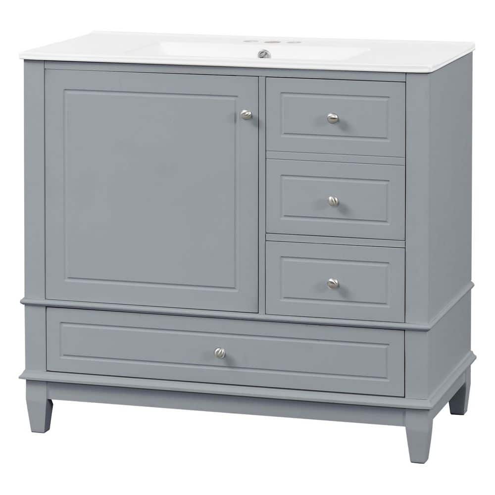 36 in. Single Sink Freestanding Gray Bath Vanity with White Ceramic Sink Top price history on PriceWatchPro