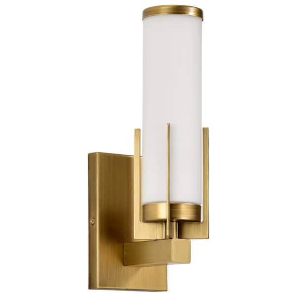 SATCO Roselle 4.5 in. 1-Light Natural Brass Contemporary Vanity Light with White Glass Shade
