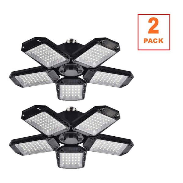 1.02 ft. 120-Watt Black LED Garage Lights, Deformable Ceiling Light, 12000 Lumens, E26 Shop Light for Basement, 2-Pack