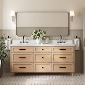 Monroe 73 in. W x 22 in. D x 36 in. H Double Sink Bath Vanity in Oak with Pure White Quartz Top