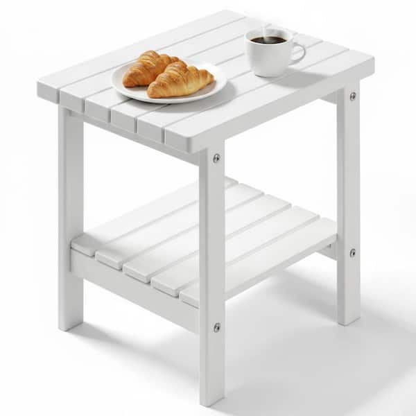 17 in. White Rectangular Patio Outdoor Side Table With Storage