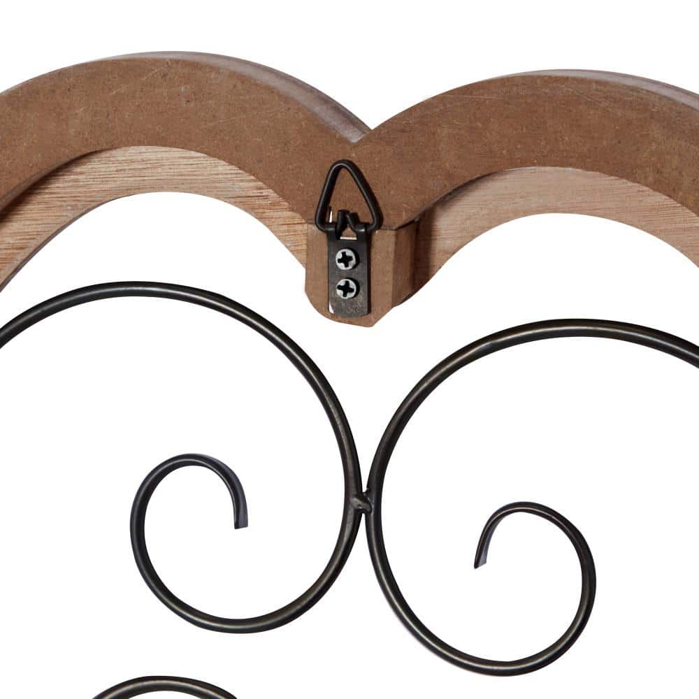 Brown and White Wooden Floral Scroll Wall Sculpture with Metal Accents