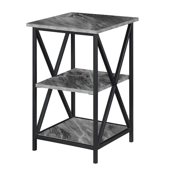 Convenience Concepts Tucson 15.75 in. W Gray Faux Marble Black 24.25 in. H Square Particle Board End Table with Shelves
