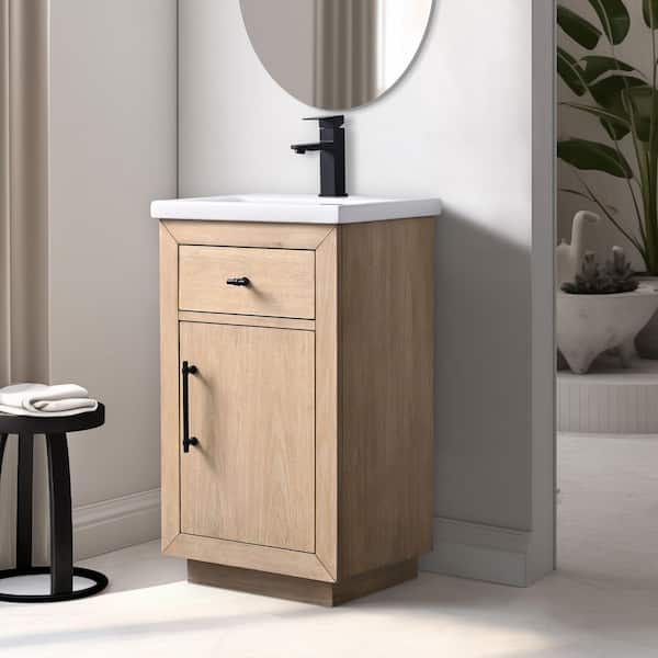 20 in. W x 15.7 in. D x 34 in. H Single Sink Bath Vanity in Light Wheat with Ceramic Top in White
