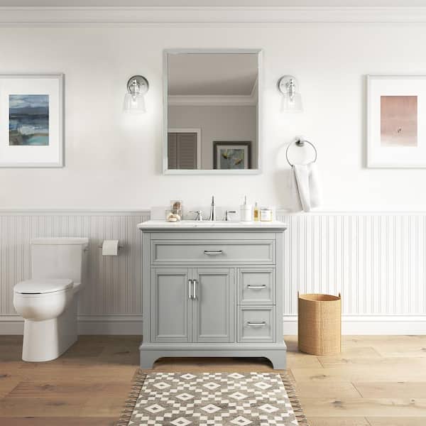 Home Decorators Collection Carriage 37 in. W x 22 in. D x 34.78 in. H Single Basin Free Standing Bath Vanity in Grey with Cala White Engineered Top