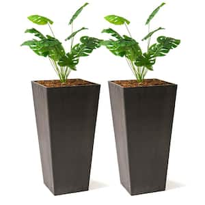 30 in. Tall Modern Square Plastic Planter, Tapered Floor Planter for Indoor and Outdoor, Patio Decor, Set of 2, Black