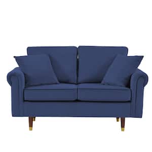 Mitz 29.53 in. Blue Velvet Loveseat Sofa with 2-Pillows (2 Seat)