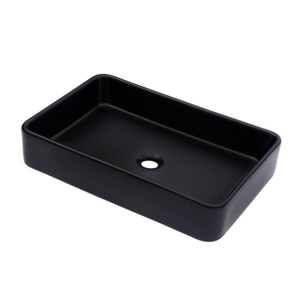 24 in. Vessel Rectangular Bathroom Sink in Black Ceramic