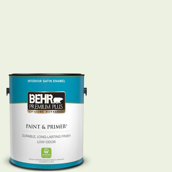 BEHR PREMIUM PLUS 1 gal. #P380-1 Magic Mint Satin Enamel Low Odor Interior Paint & Primer