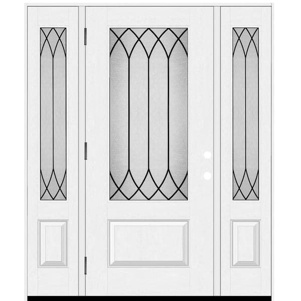 Regency 64 in. x 80 in. 3/4 L Spire Decorative Glass RHOS White Unfinished Fiberglass Prehung Front Door w/Dbl 12 in. SL