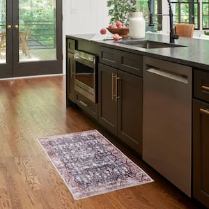 Machine Washable Brilliance doormat 2 ft. x 4 ft. Floral Traditional Kitchen Rug