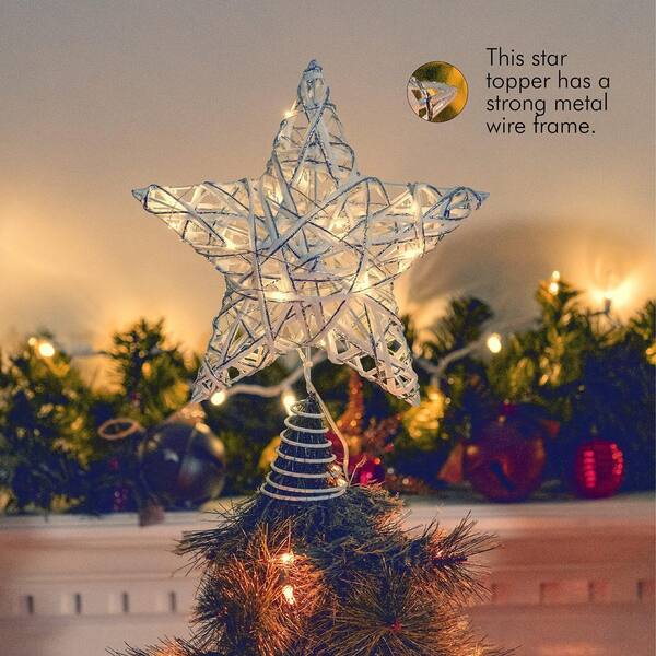 ORNATIVITY Christmas Rattan Tree Topper - White and Silver Xmas