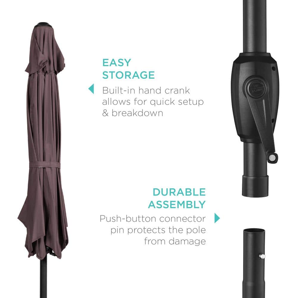7.5 ft Deep Taupe Hexagon Market Umbrella with Black Metal Pole