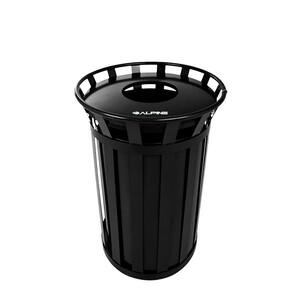 38 Gal. Outdoor Metal Slatted Commercial Trash Receptacle Trash Can, Black