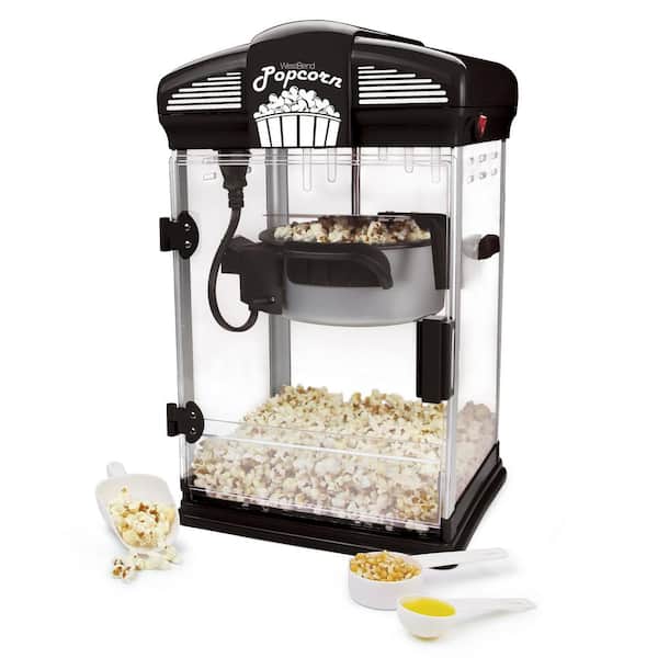  Popcorn Machine, 2-in-1 Automatic Stirring Hot Oil Popcorn  Popper Maker & Grill Machine, Large Lid for Serving Bowl, 2 Measuring  Spoons, Cleaning Brush, for Movie Night Kids Party Healthy Snacks: Home