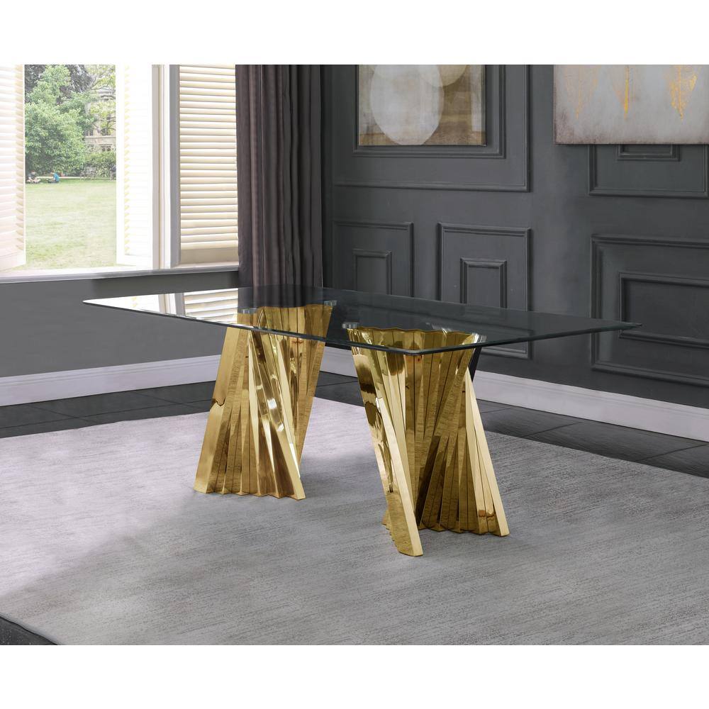 94" Clear Glass Dining Table with Gold Stainless Steel Base