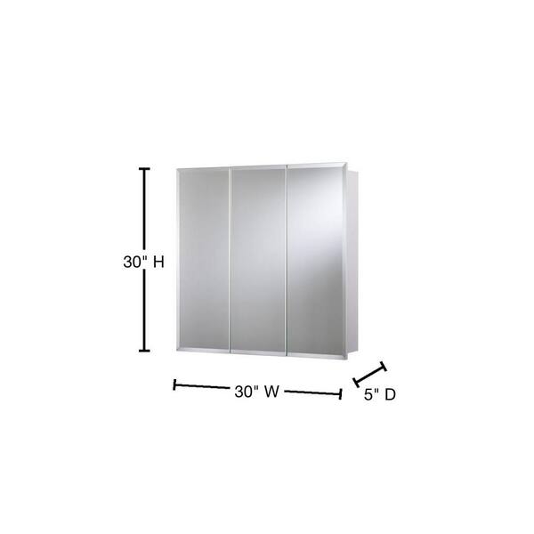 30 in. W x 30 in. H x 5 in. D Frameless Tri-View Surface-Mount Medicine Cabinet with Easy Hanging System in White 30 in. W x 30 in. H x 5 in. D Frameless Tri-View Surface-Mount Medicine Cabinet with Easy Hanging System in White