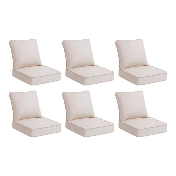 Hampton Bay 24 in. W x 24 in. D Cushionguard Deep Seat Universal Outdoor Cushion in Putty Trellis (Set of 6)